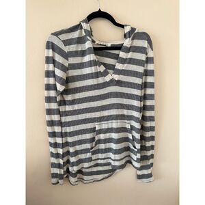 Pink Rose Womens Hooded Long Sleeved Striped Shirt Size Large GUC
